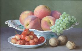 Gerald Norden (1912-2000) Oil on board  "Fruit on a Wavy Dish", signed and dated '83 lower left,