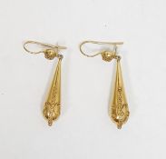 Pair of Victorian gold drop earrings, tear-shaped