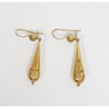 Pair of Victorian gold drop earrings, tear-shaped