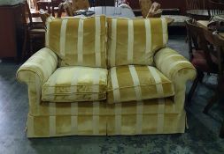 Duresta two seater sofa and single armchair in pale gold striped upholstery