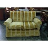 Duresta two seater sofa and single armchair in pale gold striped upholstery