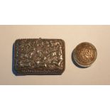 Indian/Burmese white metal cigarette case, rectangular and allover embossed with hunting animals and