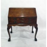 20th century burr walnut lady's bureau, the sloping fall-front enclosing concave fitted interior