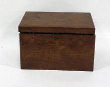19th century mahogany box, the lift top opening above three front locks and revealing part fitted