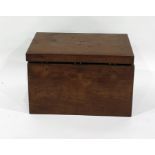 19th century mahogany box, the lift top opening above three front locks and revealing part fitted