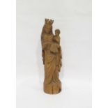 Carved treen figure of Madonna and Child, 32.5cm