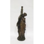 20th century bronze table lamp, the body modelled as lady classically robed carrying urn upon her