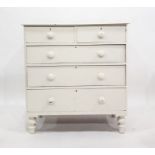 White painted chest of two short over three long drawers, to turned feet, 105cm x 112cm
