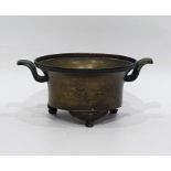 Chinese bronze censer,with everted rim and pair ta