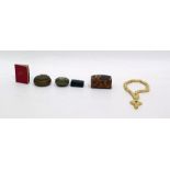 Assorted accoutrements to include miniature tortoiseshell box, carved ivory crucifix, assorted