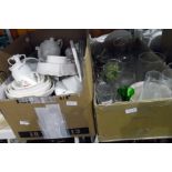 Quantity of glassware, including decorated water glasses, assorted ceramics, pudding basins, model