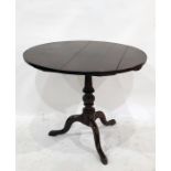 19th century oak plank-top circular coffee table on turned supports to three cabriole legs, 86cm