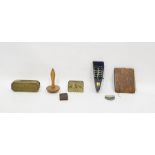 Assorted miscellaneous items to include brass box engraved with town scene and marked 'Delft',
