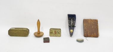 Assorted miscellaneous items to include brass box engraved with town scene and marked 'Delft',