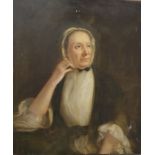 19th century English school  Oil on canvas Half-length portrait study of lady in white cap, shirt