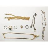 Box of assorted costume jewellery to include necklaces, brooches, clip-on earrings, etc