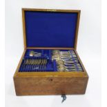 Canteen of silver plated fiddle pattern cutlery for 12 covers in fitted oak case (some additions and