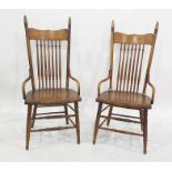 Pair of 20th century spindle-back dining chairs with turned front stretchers