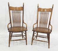 Pair of 20th century spindle-back dining chairs with turned front stretchers