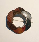 Victorian Scottish silver-coloured and agate brooch of shaped circular form set with six varied