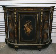 Victorian ormolu and inlaid ebonised credenza with floral inlaid frieze, central panel door