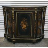 Victorian ormolu and inlaid ebonised credenza with floral inlaid frieze, central panel door
