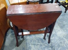 19th century Sutherland table on turned column supports united by stretcher, 61cm wide and a three-