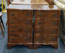 Pair reproduction figured walnut serpentine fronted chests of four drawers on bracket feet,