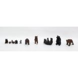 Ten assorted carved Blackforest type figure of bears and one pewter example (11)