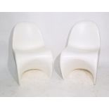 Set of six 1960's white plastic dining chairs in the manner of Verner Panton, considered to be one