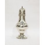Silver sugar caster, marks rubbed, of baluster form on circular pedestal foot, with pierced pull-off