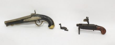 Mahogany pistol and a table-top flintlock cigarette lighter (2)