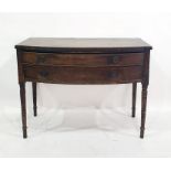19th century bowfront mahogany sideboard of two drawers, raised upon turned supports, 118.5cm x 87.
