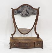 19th century mahogany dressing table mirror, the shield-shaped mirror on a serpentine fronted