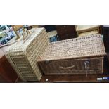 Wicker picnic basket by Optima, with fittings and plastic items and another fabric lined basket (2)