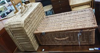 Wicker picnic basket by Optima, with fittings and plastic items and another fabric lined basket (2)