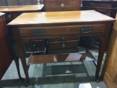 19th century walnut single drawer side table on square section tapering supports to castors, 91.
