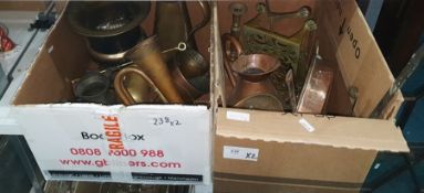 Large quantity of copper and brass ware also including pewter tankards, a post horn, jug, trivets