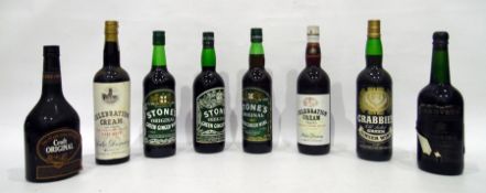 Various bottles; Stone's original green ginger wine, Pedro Domecq celebration cream sherry and Croft