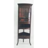 A 19th century mahogany bowfront display corner cabinet, the top with single glazed bowfront door