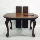 Early 20th century D-end extending dining table, the moulded edge above cabriole supports to claw