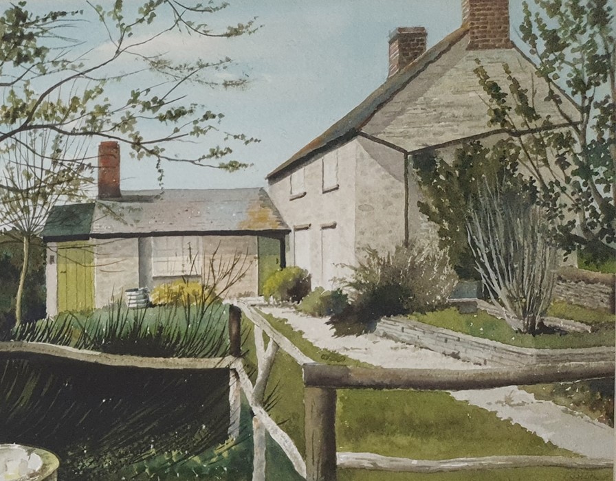 Pair of watercolour drawings and unattributed local scenes of South Cerney cottages 19 x 24.5cm - Image 2 of 2