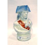 19th century Staffordshire pottery jug of Nelson(?) in uniform with "Nile" and other medals, 27cm