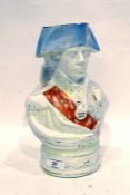 19th century Staffordshire pottery jug of Nelson(?) in uniform with "Nile" and other medals, 27cm