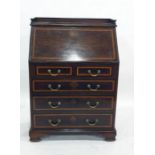 Edwardian Turner & Co mahogany bureau with satinwood banding, the fall front enclosing a cupboard, a