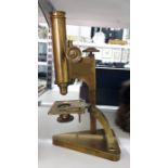 R & J Beck of London brass microscope and slides