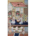 Persian miniature school modern watercolour  23 x 13cm and print , possibly Spanish riding school '