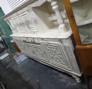 20th century white painted reproduction court cupboard, 249cm x 165cm