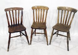 Set of three elm seated slatback dining chairs on turned supports (3)