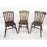 Set of three elm seated slatback dining chairs on turned supports (3)